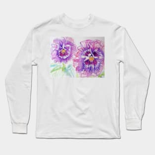 Pansy Watercolor Painting Purple Pretty Long Sleeve T-Shirt